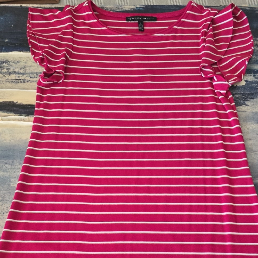 White House Black Market Fuchsia and Cream Striped Knee Lenght Dress, Sz S